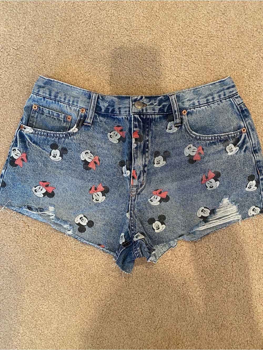 Aéropostale Disney Mickey & Friends Blue Cut Off Denim Shorts Pockets Women's 8